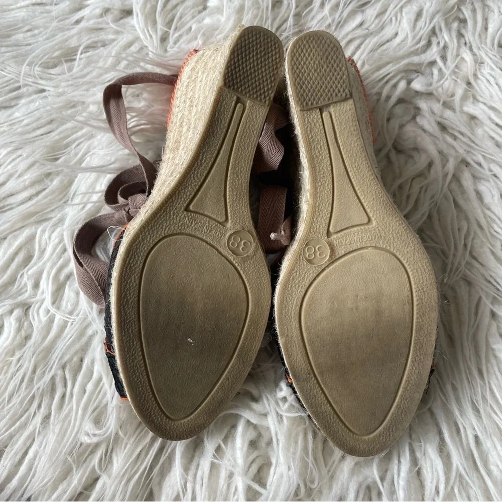 Anthropologie Meher Kakalia Beaded Queen Yuca Wedge Espadrille Sandals EUC Sz 38